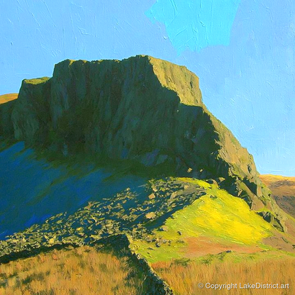 Green Crag in Vivid Sunlight - lake district fell art print and canvas by Daphne Morley A.I