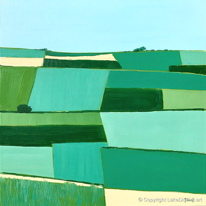 Green Patchwork Dale Fields - lake district valley art print and canvas by Sebastian Finch A.I