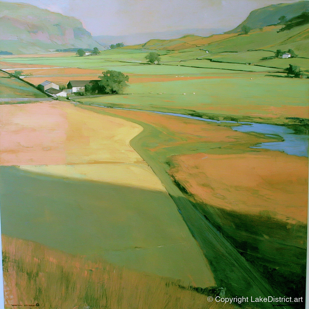 Green Valley Beneath The Fells - lake district valley art print and canvas by Emerson Grey A.I