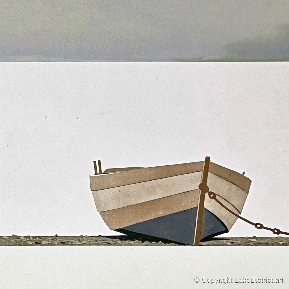 Grounded Clinker Boat Windermere - lake district lake art print and canvas by Phillip Marbury A.I