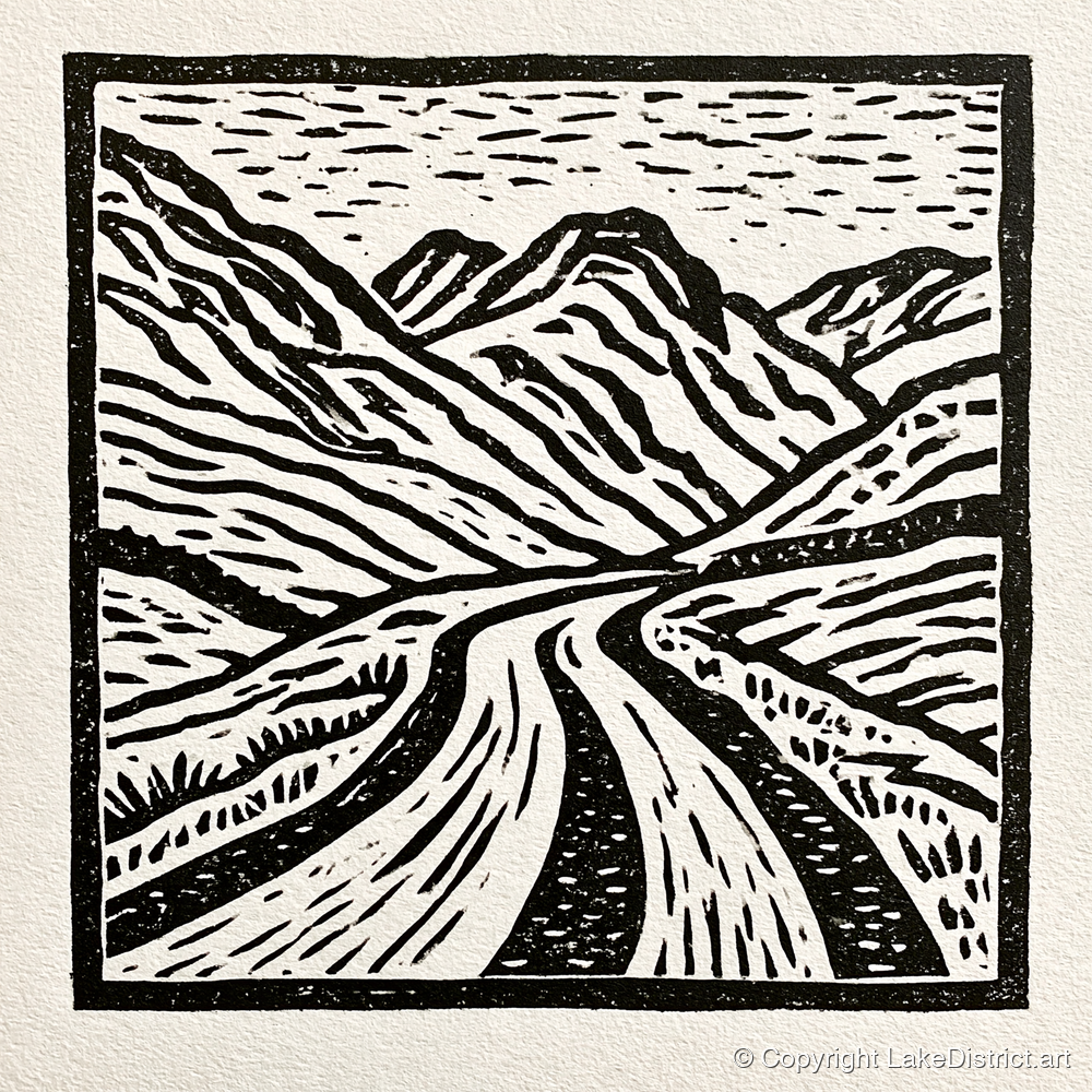 Hardknott Pass in Stark Monochrome - lake district valley art print and canvas by Isaac Denton A.I