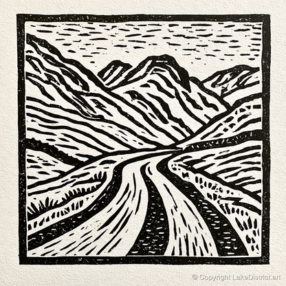 Hardknott Pass in Stark Monochrome - lake district valley art print and canvas by Isaac Denton A.I