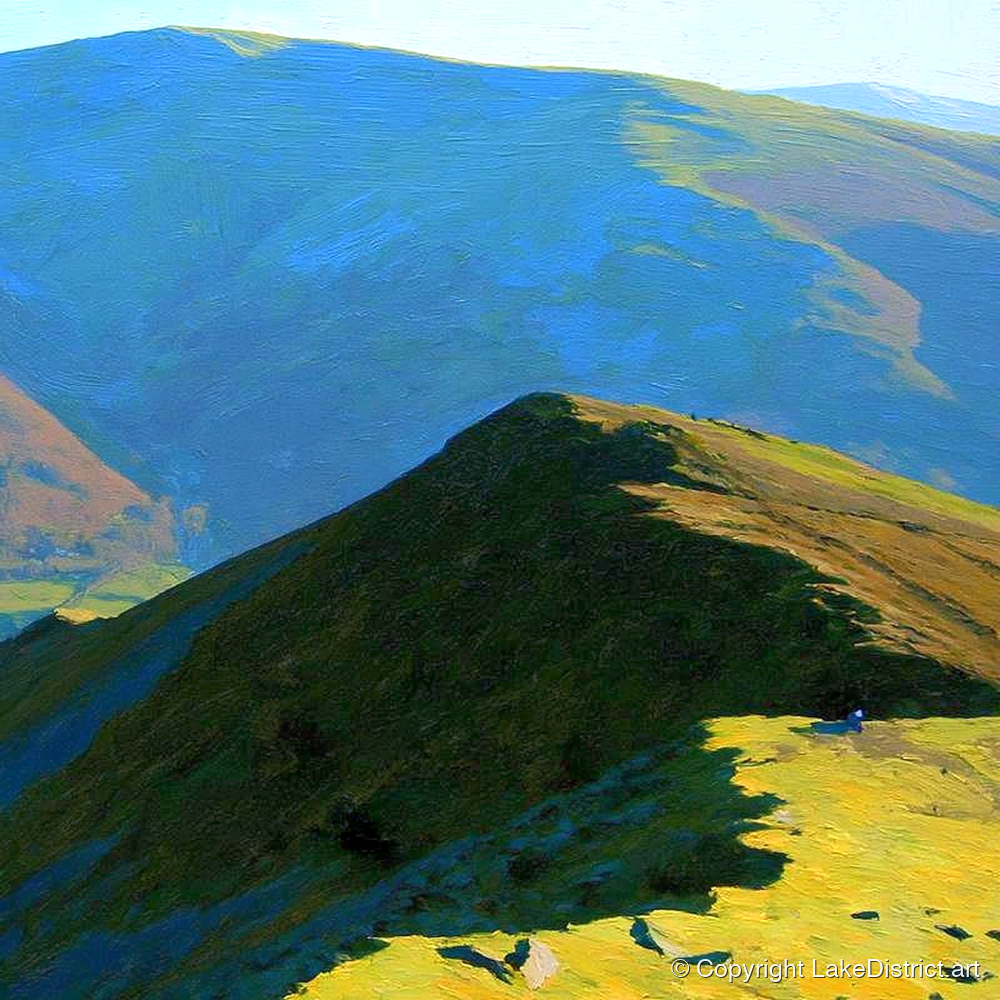 Hartsop Above How Sunlit Ridge - lake district fell art print and canvas by Daphne Morley A.I