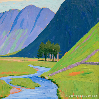Haystacks and Vibrant Valley Beck - lake district fell art print and canvas by Marshall Davies A.I