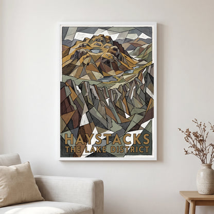 Haystacks travel poster in a white frame, hanging in a living2