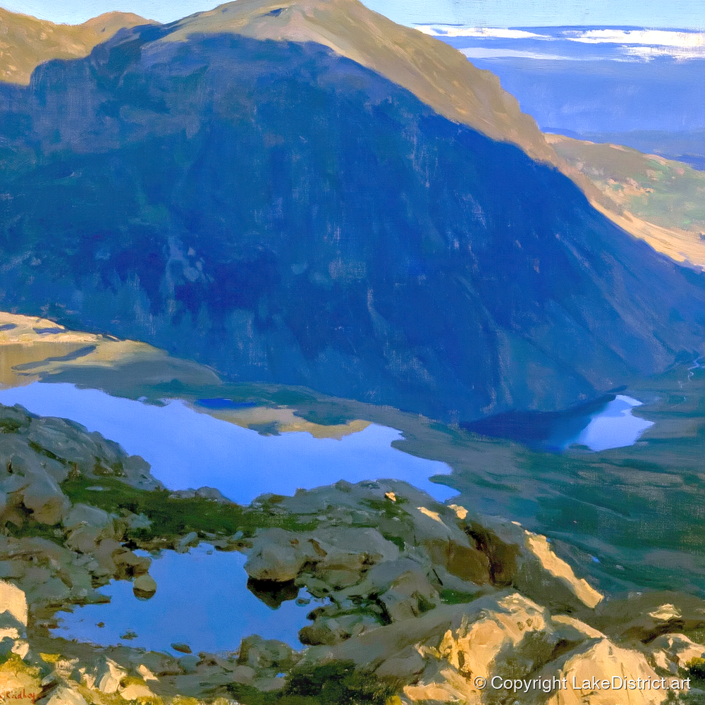 Haystacks Tarn in Deep Shadow - lake district fell art print and canvas by Percival Kent A.I