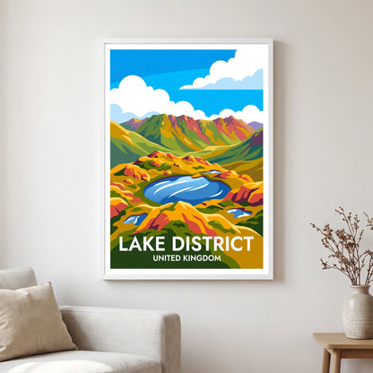 Haystacks travel poster in a white frame, hanging in a living2