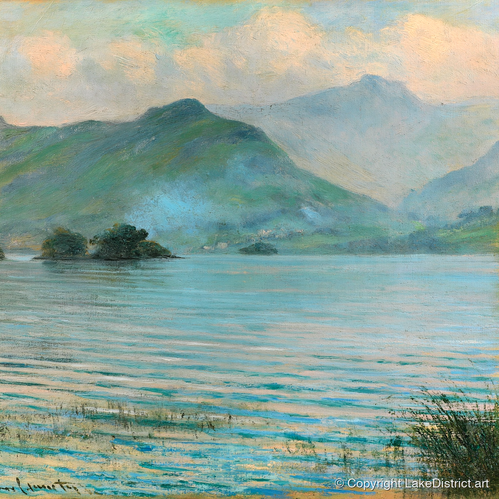 Hazy Catbells Over Derwentwater - lake district lake art print and canvas by Clement Hughes A.I