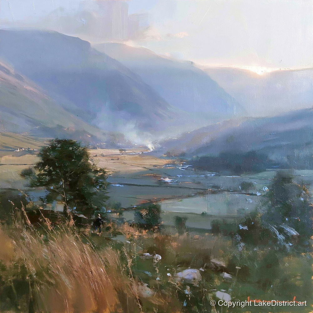 Hazy Sunlight Over Dale Fields - lake district valley art print and canvas by Marcus Dalton A.I