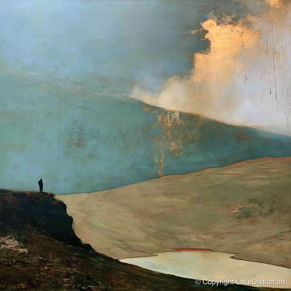 Helvellyn Beneath a Golden Cloud Break - lake district fell art print and canvas by Silas Thorne A.I