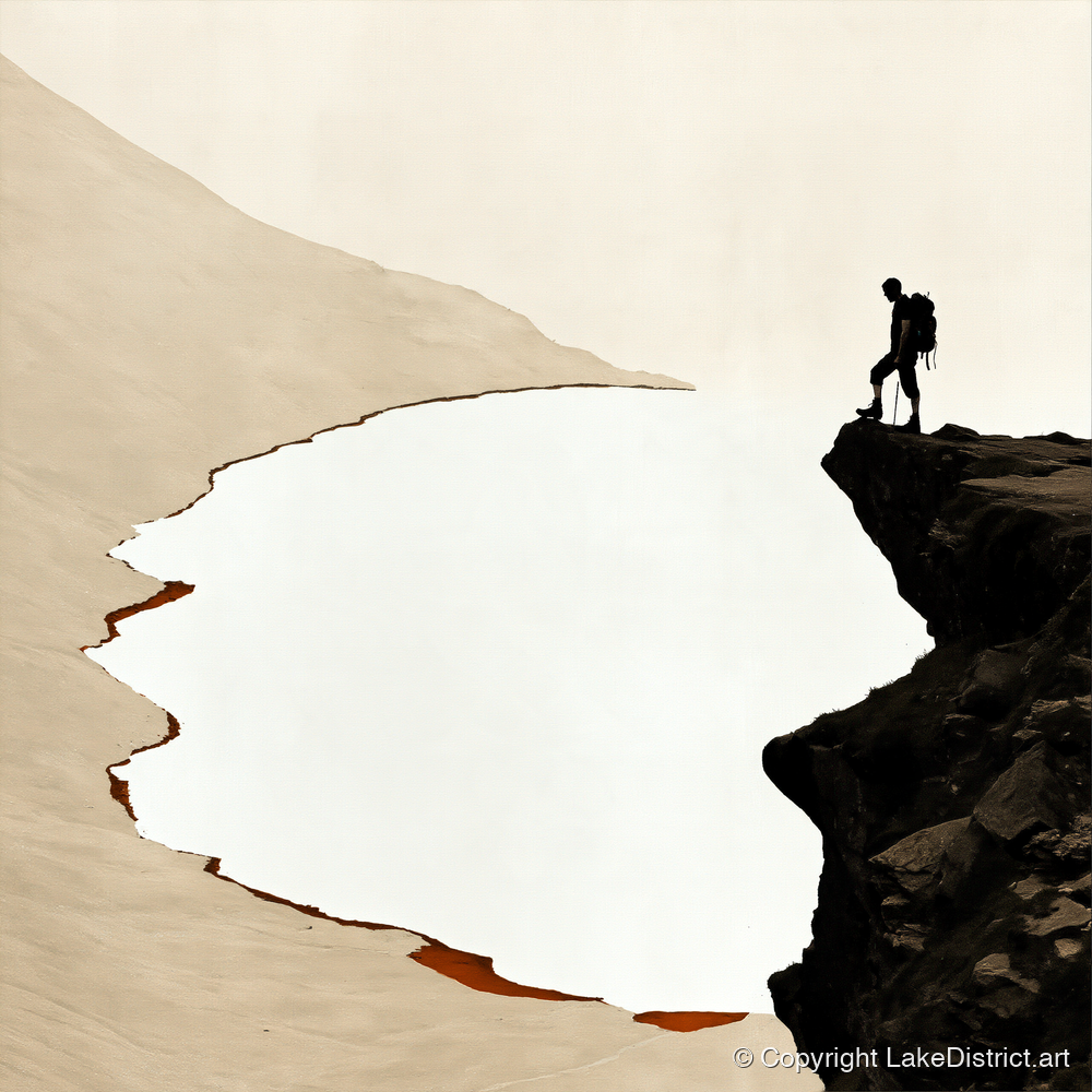 Helvellyn Edge Walker Silhouette - lake district fell art print and canvas by Barnaby West A.I