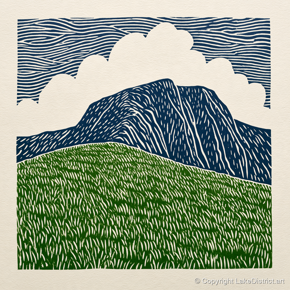 Helvellyn in Bold Graphic Lines - lake district fell art print and canvas by Reuben Shaw A.I