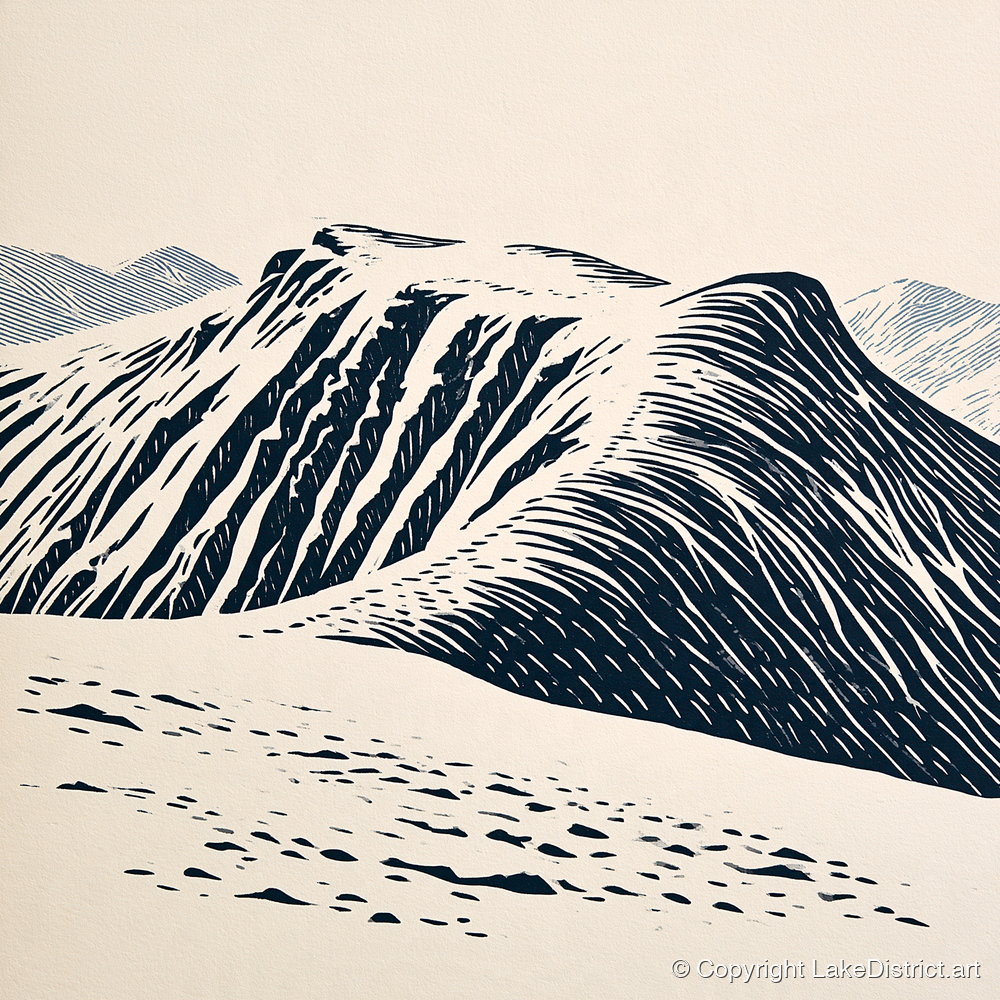 Helvellyn Ridge in Deep Navy - lake district fell art print and canvas by Reuben Shaw A.I