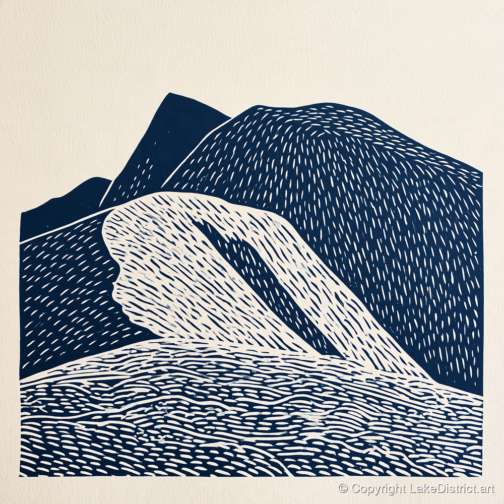 Helvellyn Ridge in Navy Blue - lake district fell art print and canvas by Reuben Shaw A.I