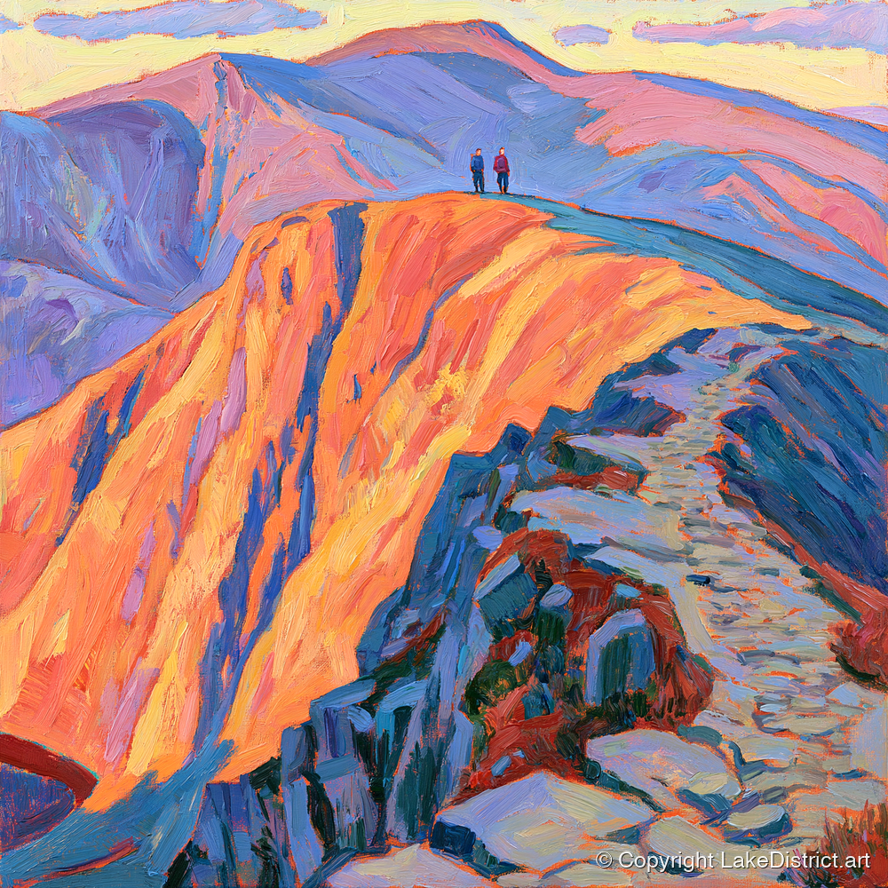 Helvellyn Summit in Fiery Light - lake district fell art print and canvas by Celia Harding A.I