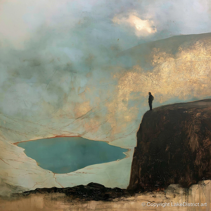 Helvellyn Walker in Golden Light - lake district fell art print and canvas by Silas Thorne A.I