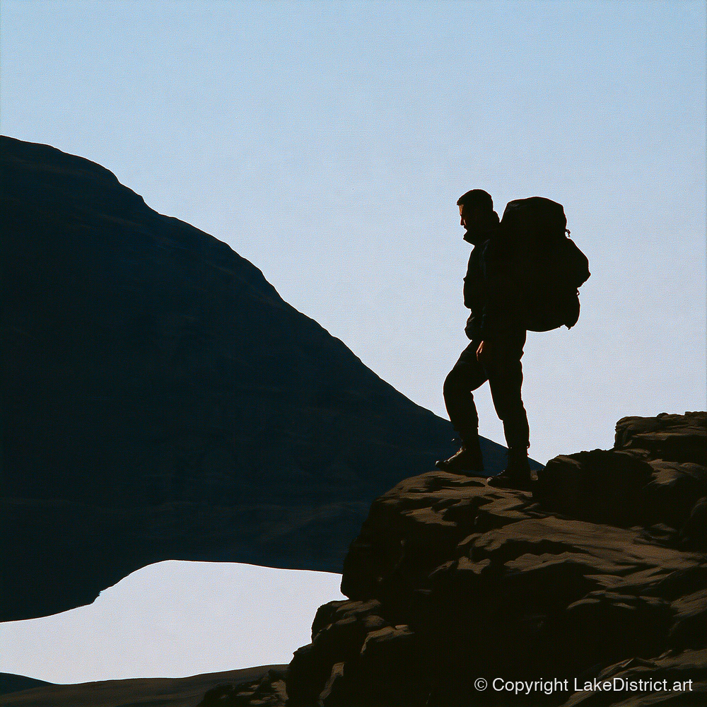 Helvellyn Walker in Silhouette - lake district fell art print and canvas by Adelaide Calloway A.I