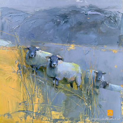 Herdwick Sheep Against Slate Fells - lake district wildlife art print and canvas by Tobias Hawthorne A.I