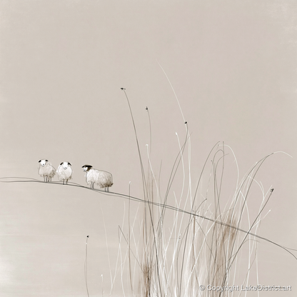 Herdwick Sheep among Fellside Grasses - lake district wildlife art print and canvas by Ellis Calder A.I