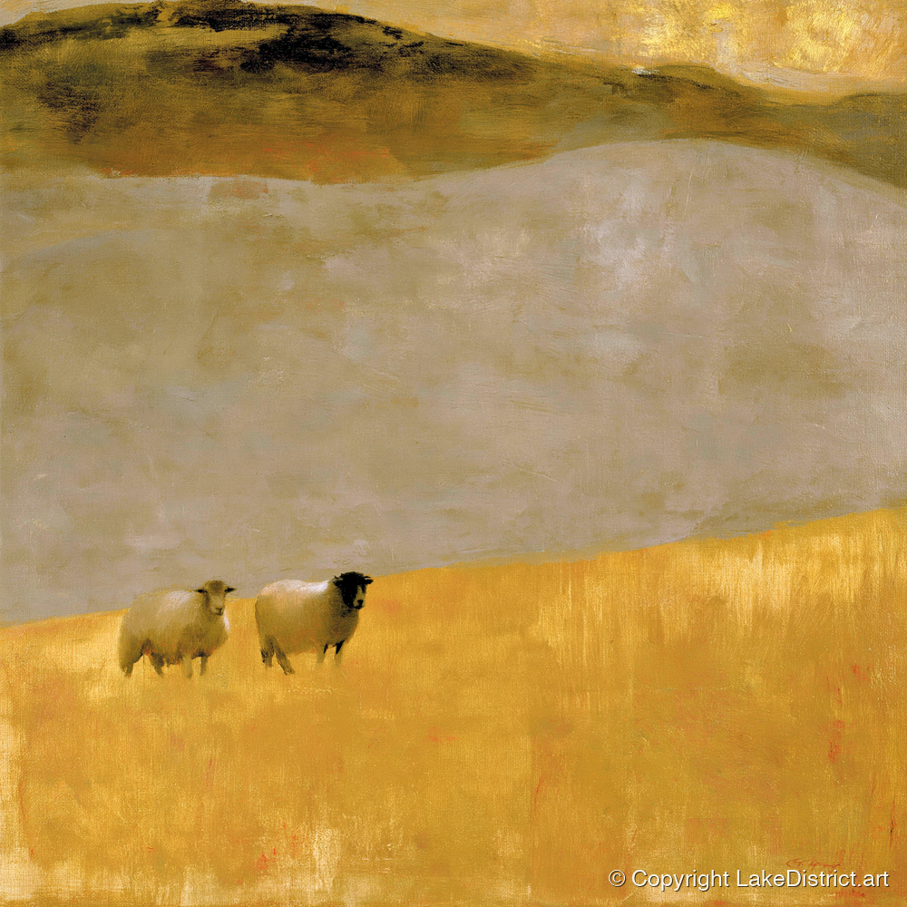 Herdwick Sheep in Autumn Light - lake district wildlife art print and canvas by Vincent Delaney A.I