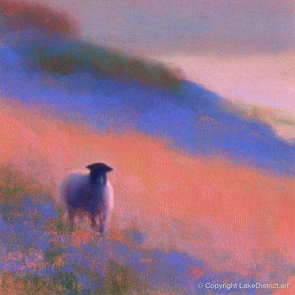 Herdwick Sheep in Twilight Mist - lake district wildlife art print and canvas by Theodore Vance A.I