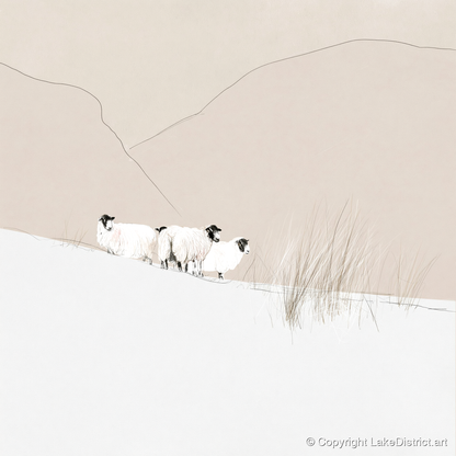 Herdwick Sheep on Minimalist Fell - lake district wildlife art print and canvas by Ellis Calder A.I