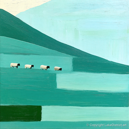 Herdwick Sheep on Teal Fells - lake district wildlife art print and canvas by Sebastian Finch A.I