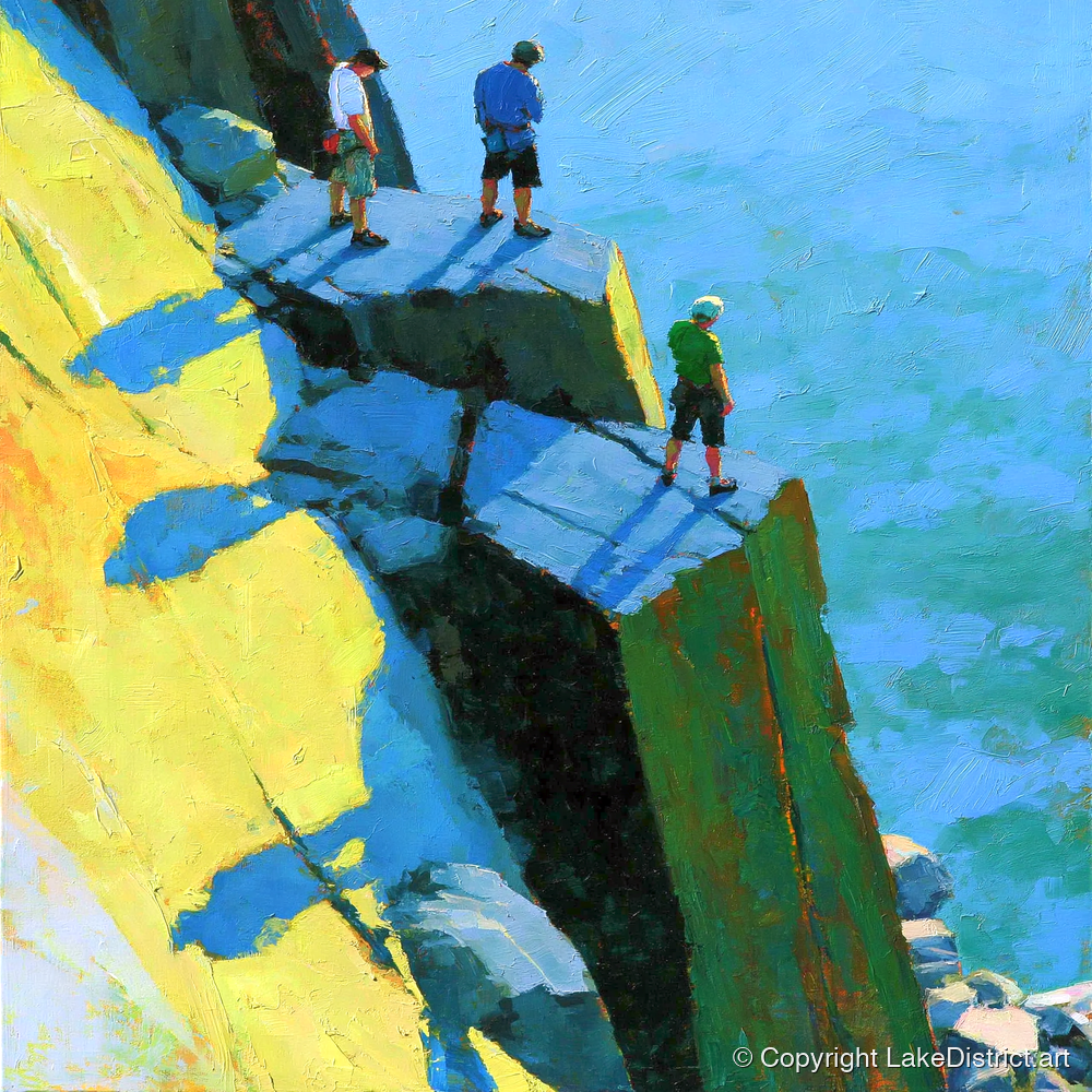High Crag Climbers in Bright Sun - lake district walking art print and canvas by Daphne Morley A.I