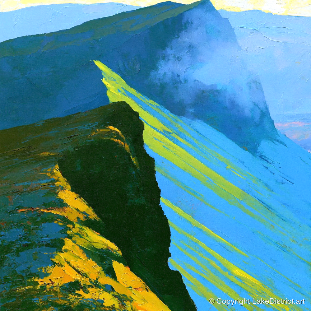 High Fell Ridge in Luminous Yellow - lake district fell art print and canvas by Daphne Morley A.I