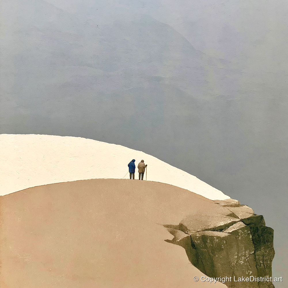 High Fell Walkers on a Snowy Ridge - lake district fell art print and canvas by Phillip Marbury A.I