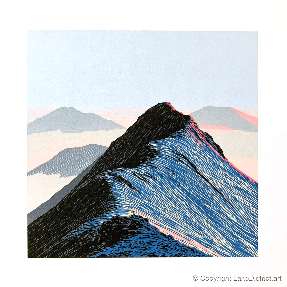High Mountain Ridge Above Mist - lake district fell art print and canvas by William Parrish A.I