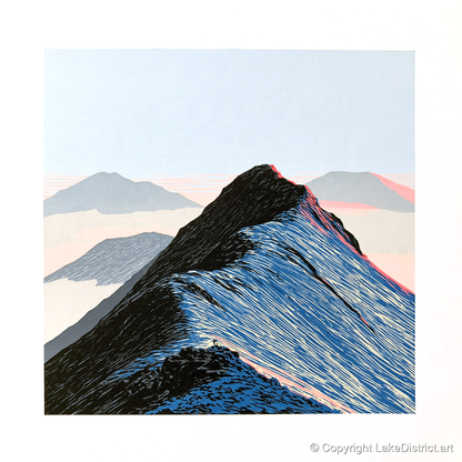 High Mountain Ridge Above Mist - lake district fell art print and canvas by William Parrish A.I