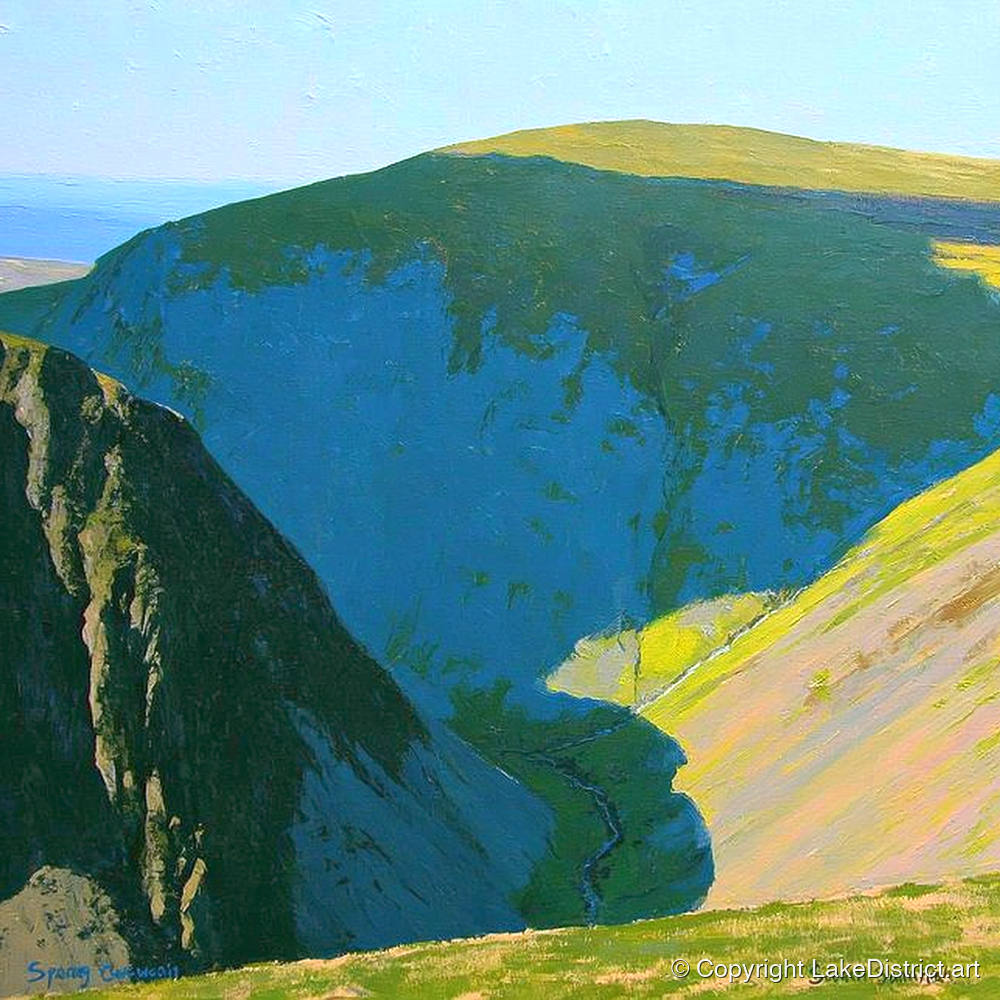 High Pike Deep Blue Valley - lake district fell art print and canvas by Daphne Morley A.I