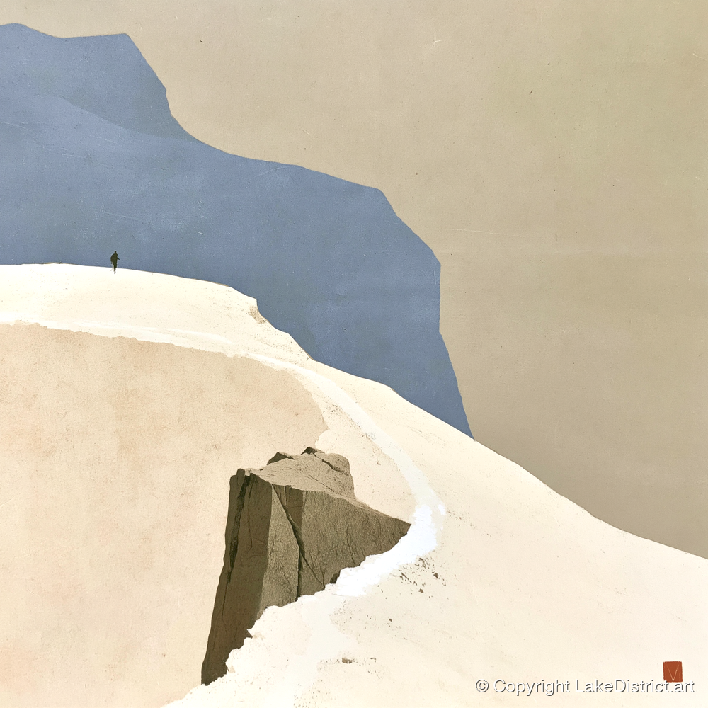 High Ridge Walker on Blue Peaks - lake district fell art print and canvas by Phillip Marbury A.I