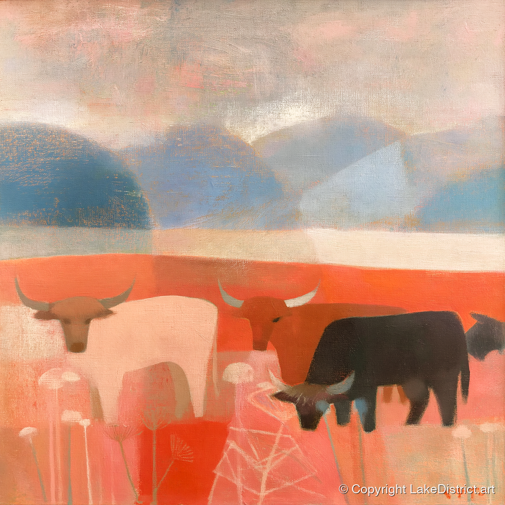 Highland Cattle against Slate Fells - lake district wildlife art print and canvas by Arthur Pendelton A.I
