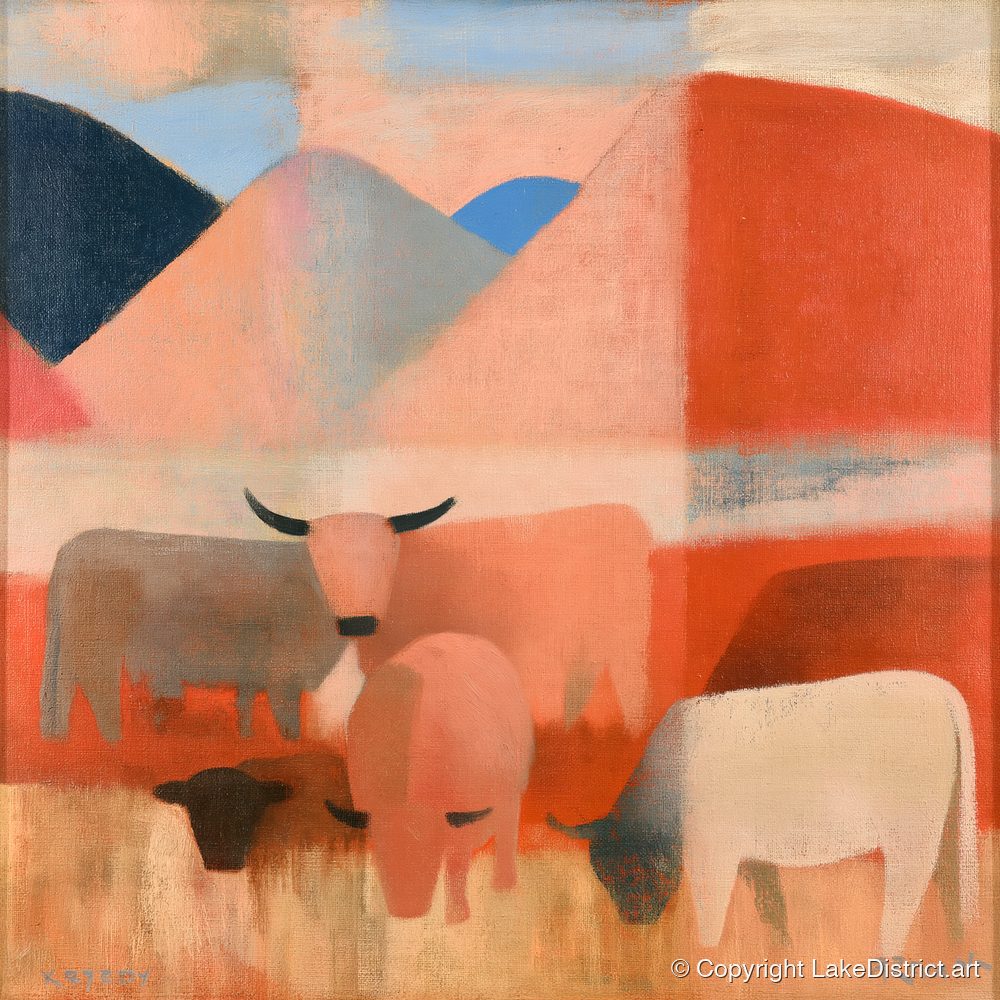 Highland Cattle and Terracotta Fells - lake district wildlife art print and canvas by Arthur Pendelton A.I