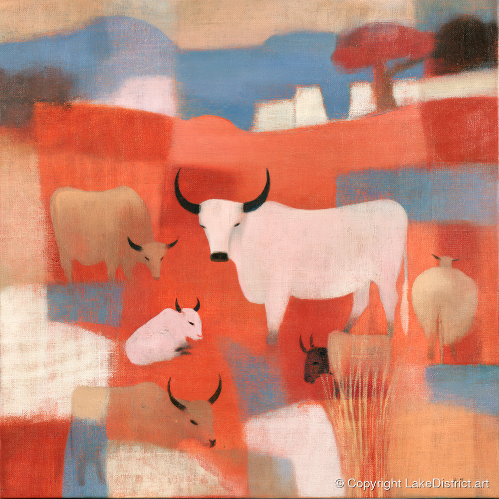 Highland Cattle in Terracotta Fells - lake district wildlife art print and canvas by Arthur Pendelton A.I
