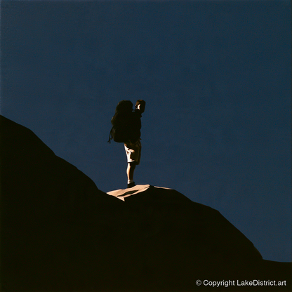 Hiker Silhouette on Dark Fell - lake district walking art print and canvas by Adelaide Calloway A.I