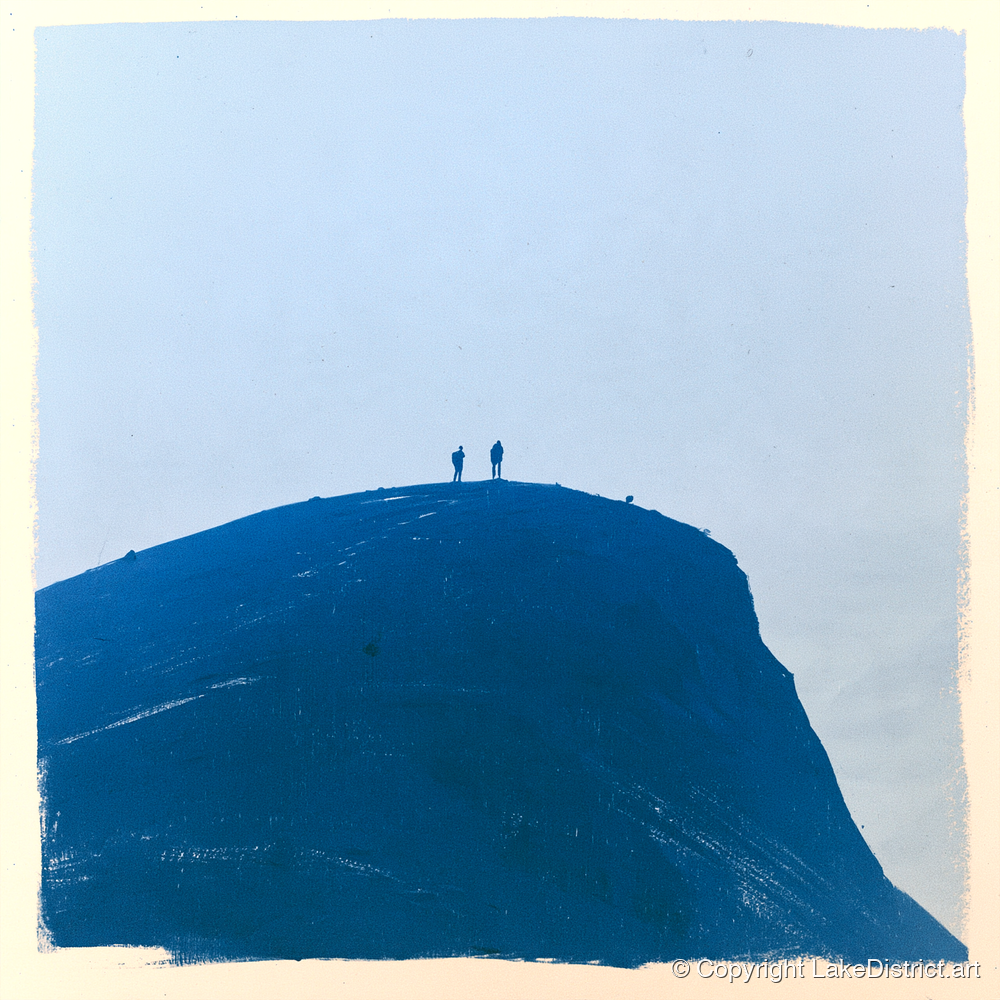 Hikers on a Blue Fell Top - lake district fell art print and canvas by Jasper Flint A.I