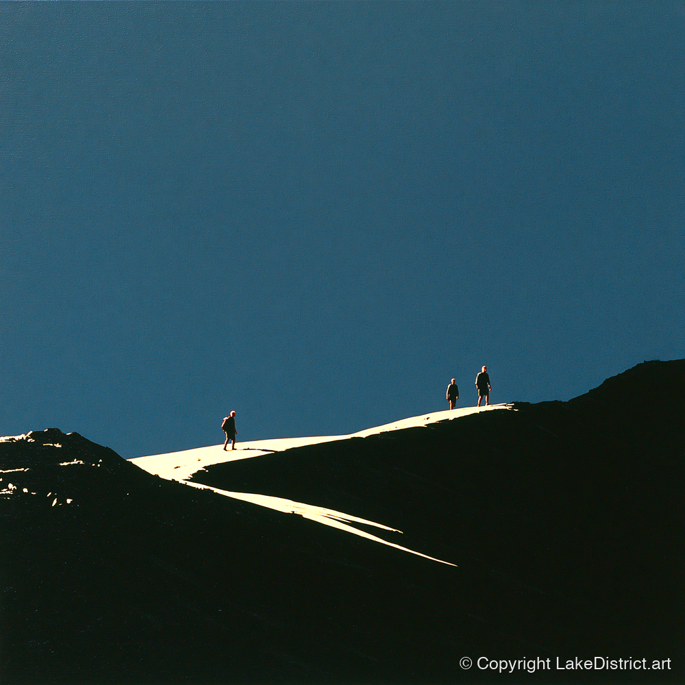 Hikers on a Sunlit Ridge - lake district fell art print and canvas by Adelaide Calloway A.I
