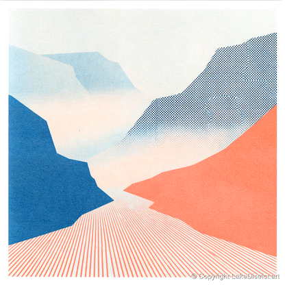 Honister Pass in Bold Coral - lake district valley art print and canvas by Elliot Reid A.I