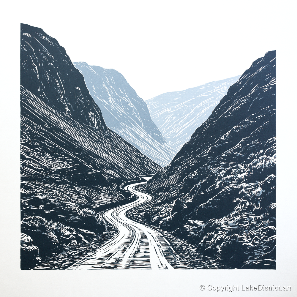 Honister Pass in Bold Navy - lake district valley art print and canvas by Alfred Morland A.I
