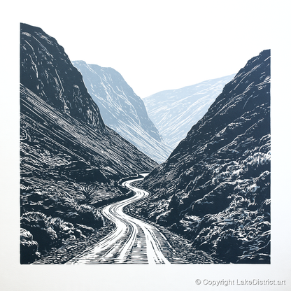 Honister Pass in Bold Navy - lake district valley art print and canvas by Alfred Morland A.I