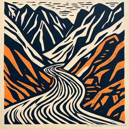 Honister Pass Navy and Terracotta - lake district valley art print and canvas by Leon Baxter A.I