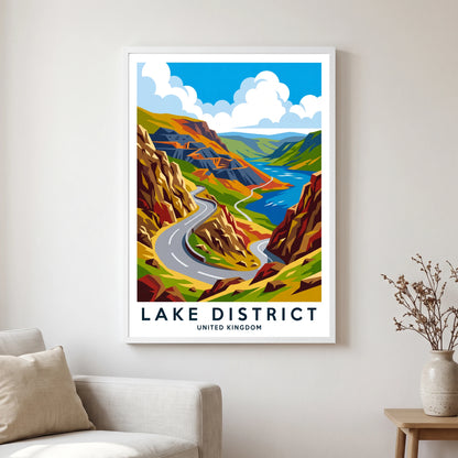 Honister Pass travel poster in a white frame, hanging in a living2