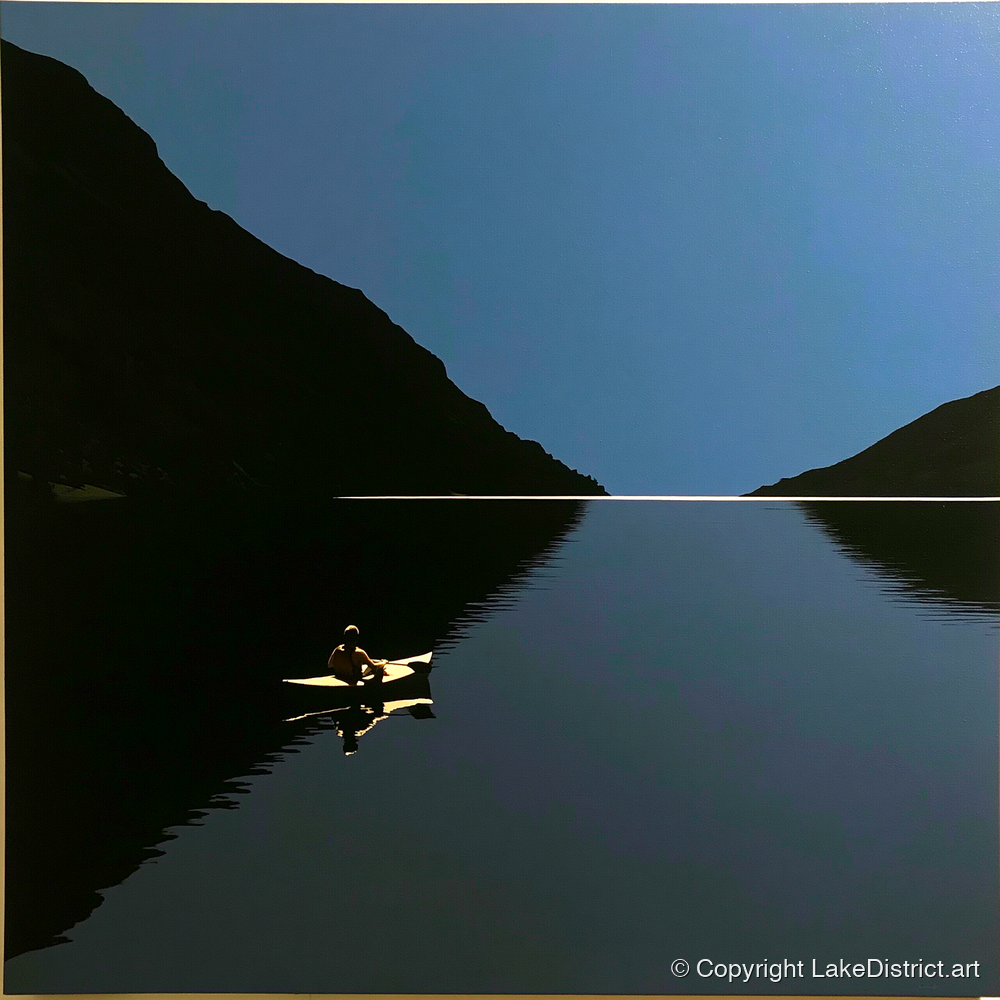 Illuminated Kayak on Dark Lake - lake district walking art print and canvas by Adelaide Calloway A.I