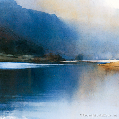 Indigo Fells and Lake Mist - lake district lake art print and canvas by Nathaniel Ward A.I