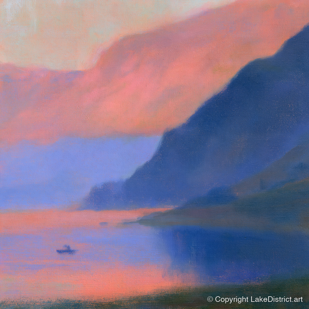 Indigo Fells at Pink Twilight - lake district lake art print and canvas by Theodore Vance A.I