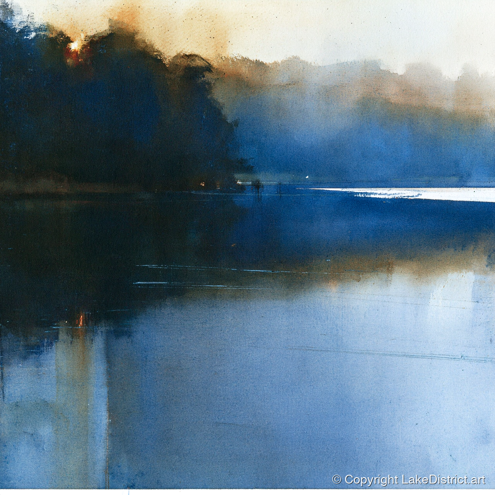 Indigo Lake at Dawn - lake district lake art print and canvas by Nathaniel Ward A.I