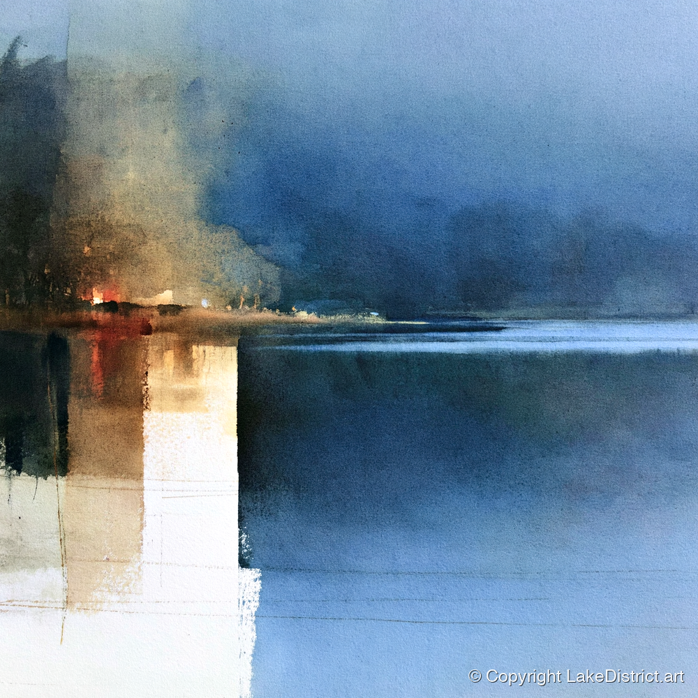 Indigo Lake Reflections at Dusk - lake district lake art print and canvas by Nathaniel Ward A.I
